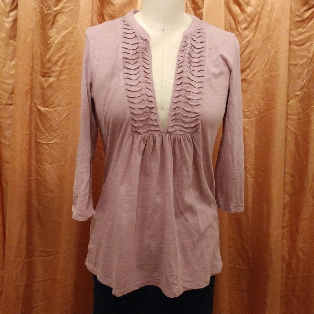 LOFT Deep V-Neck Roll Sleeve T-Shirt XS